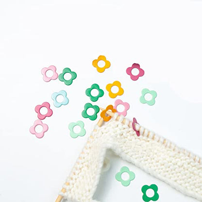 Multicolor Flower Shape Metal Stitch Markers Ring Mini Crochet Markers Knitting Markers for Weaving (24 Count)