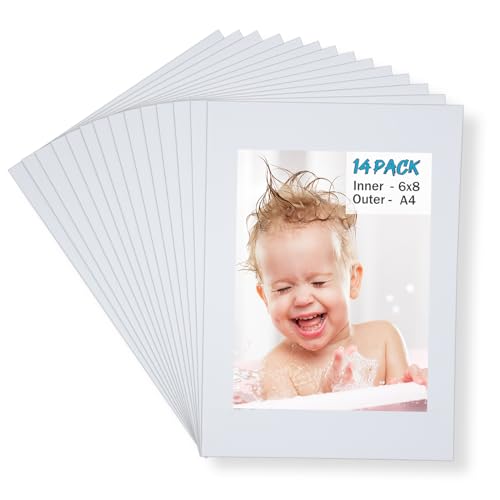 A4 for 6x8 White Picture Mats Pack of 14