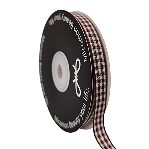 Brown Gingham Ribbon 25 Yards Christmas Ribbon for Crafts Plaid Checked Ribbon 100% Polyester (75 Foot)