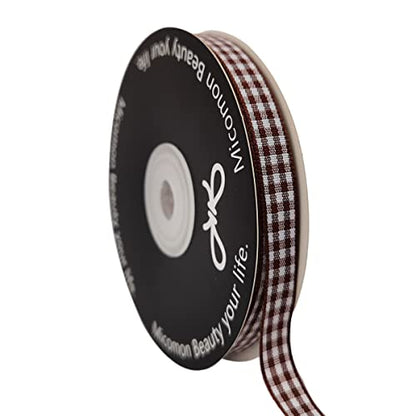 Brown Gingham Ribbon 25 Yards Christmas Ribbon for Crafts Plaid Checked Ribbon 100% Polyester (75 Foot)