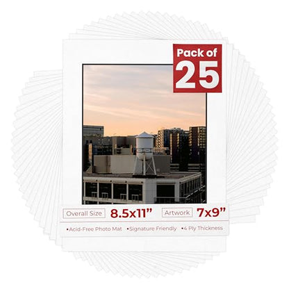 Pack of 25 Acid Free 8.5x11 Mats Bevel Cut for 7x9 Photos (25 Count)
