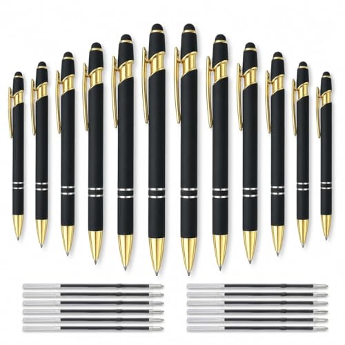 2 in 1 Black Ink Metal Stylus Pen with Stylus Tips (12 Count)