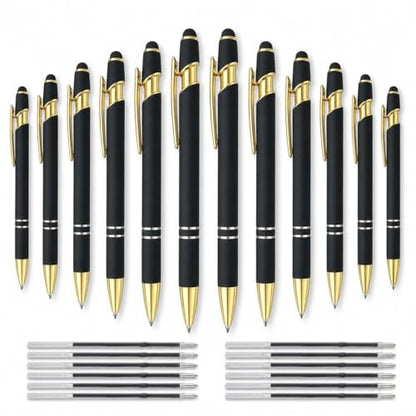 2 in 1 Black Ink Metal Stylus Pen with Stylus Tips (12 Count)