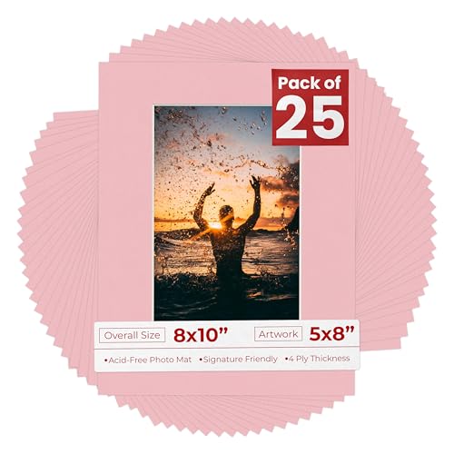 Pack of 25 Acid Free 8x10 Mats Bevel Cut for 5x8 Photos (25 Count)