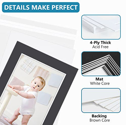 10 Pack 11x14 Black Picture Mat Kit for 8x10 Photo with Bevel Cut