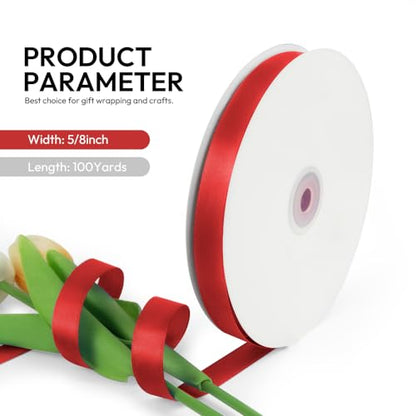 5 8 Inch 100 Yards Satin Ribbon Red (300 Foot)