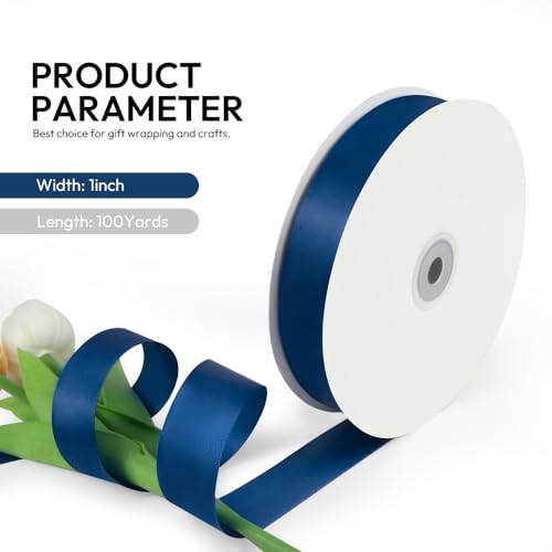 1 Inch 100 Yards Satin Ribbon Dark Blue (300 Foot)
