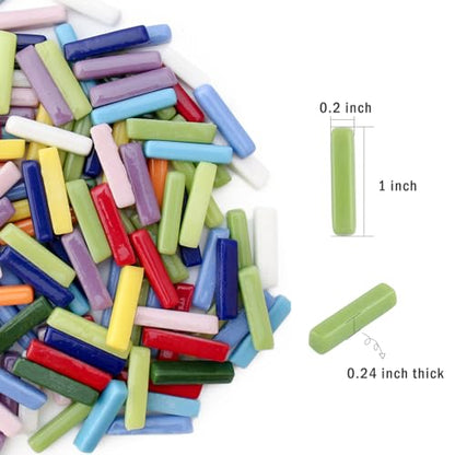 228g Assorted Colors Strips Glass Mosaic Tiles for Crafts Bulk (150 Count)