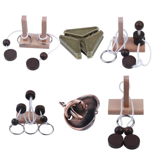 Wooden and Metal 3D Unlock Interlock Assorted Brain Teasers Puzzles (6 Count)