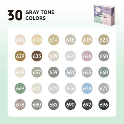 30 Gray Tone Acrylic Paint Markers