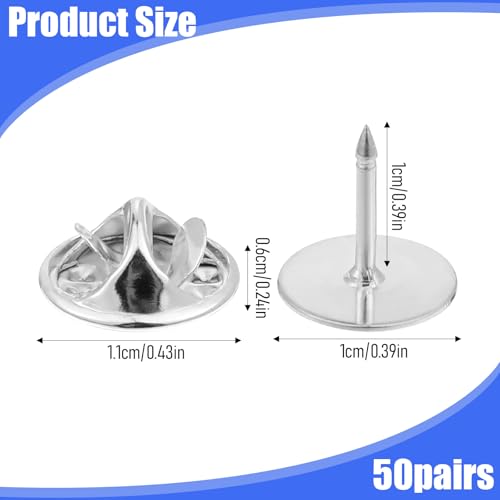 50 Pairs Silver Metal Pin Backs