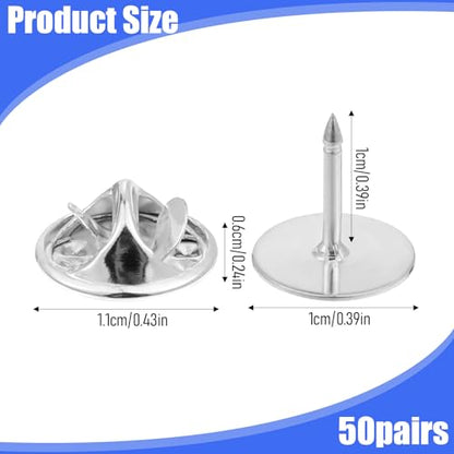 50 Pairs Silver Metal Pin Backs