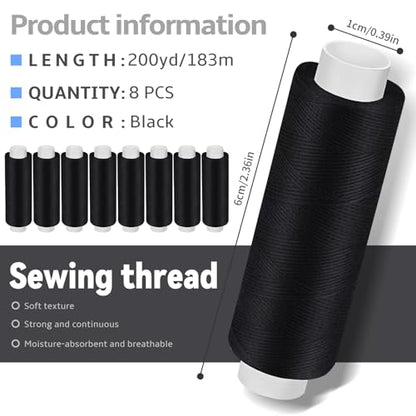 8 Rolls Black Thread for Sewing 200 Yards Each Roll Sewing Thread (8 Count)
