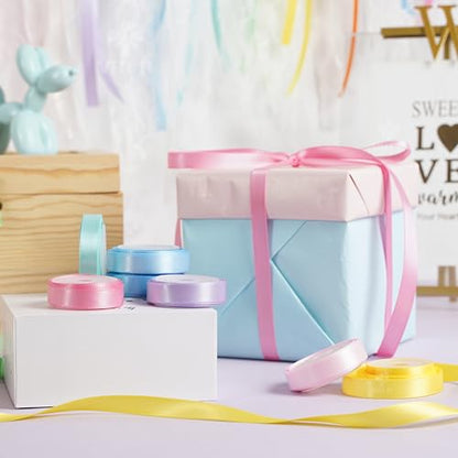 Pastel Rainbow Ribbon Assortment Satin Rainbow Colored Ribbon 3 (150 Foot)
