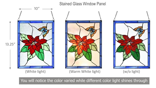 PA0020 Stained Glass Window Panel Tiffany Style Poinsettia Butterfly Suncatcher
