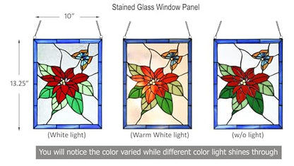 PA0020 Stained Glass Window Panel Tiffany Style Poinsettia Butterfly Suncatcher