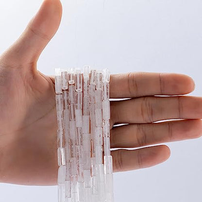 Natural White Crystal Rectangle Tube Beads 4x13mm 38cm (28 Count)