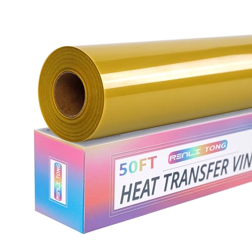 RENLITONG Gold Iron on Vinyl 12Inch by 50ft Roll Heat Transfer Vinyl for T