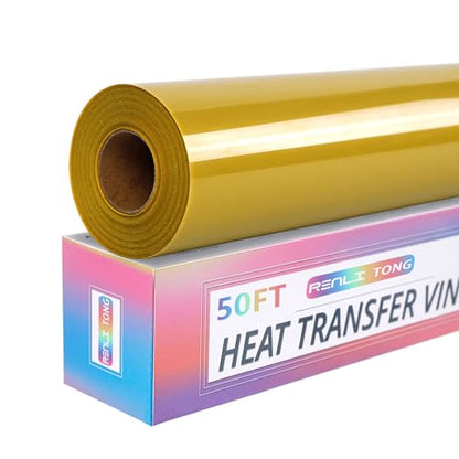 RENLITONG Gold Iron on Vinyl 12Inch by 50ft Roll Heat Transfer Vinyl for T