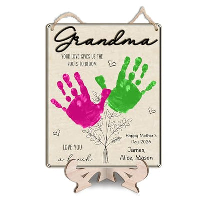 Grandma Handprint Floral Plaque
