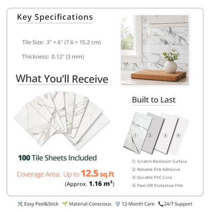 100 Pieces Peel and Stick Backsplash for Kitchen (12.5 Sq Ft)