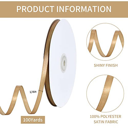 100 Yards 1 4 Inch Gold Satin Ribbon Thin Gift Wrapping Ribbon (300 Foot)
