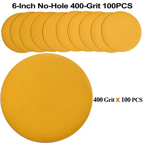 6-Inch No-Hole Hook and Loop Gold Sanding Discs 400-Grit, 100-Pack (100 Count)