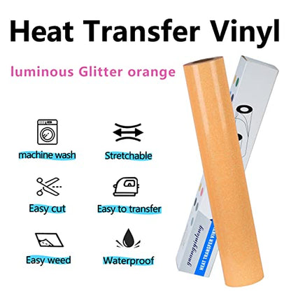 Heat Transfer Vinyl Glow Orange Yellow Glitter HTV