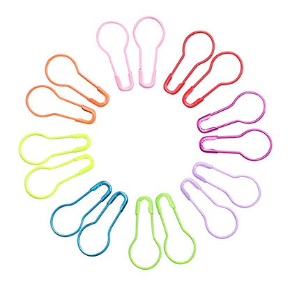 Colorful Metal Knitting Pins Stitch Markers Pear Shape Safety Pins for Sewing Clothing DIY Craft Making with Storage Box Knitting Counter Crochet Needle Clip Ring (320 Count)