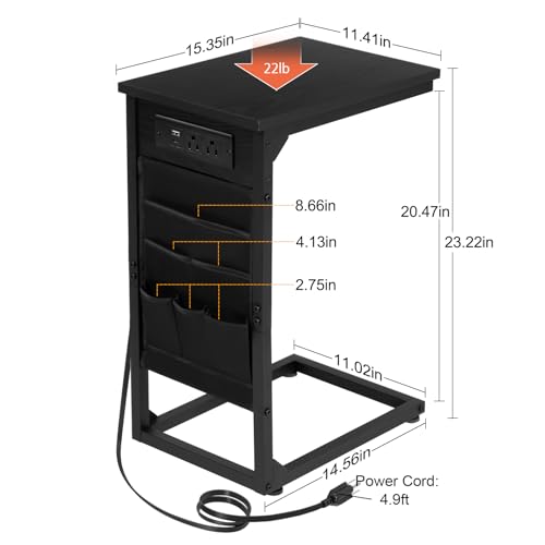 C Shaped End Table with Charging Station
