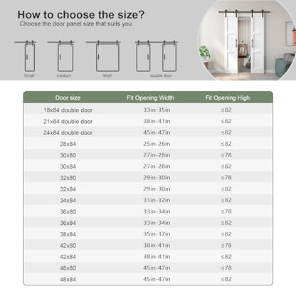 Double 18x84 inch White Barn Door with 6.6FT Barn Door Hardware Kit Included