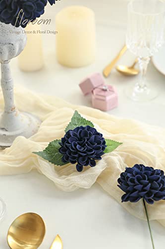 Artificial Dahlia Flowers 25pcs Real Looking Navy Blue Foam Fake Roses with Stems for DIY Wedding Bouquets Bridal Shower Centerpieces Floral Arrangements Party Tables Home Decoration (25 Count)