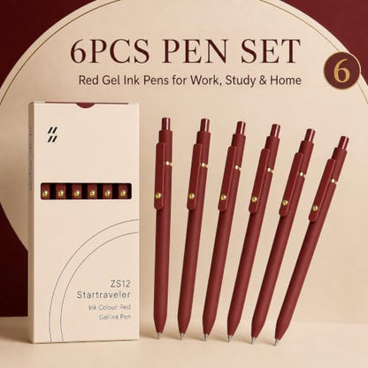 Red Gel Pens 6 Pack 0.7mm Red Colored Pens for Journaling and Notes (6 Count)