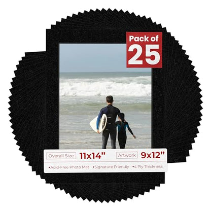 Pack of 25 Acid Free 11x14 Mats Bevel Cut for 9x12 Photos (25 Count)