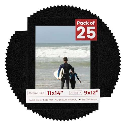 Pack of 25 Acid Free 11x14 Mats Bevel Cut for 9x12 Photos (25 Count)
