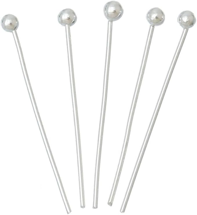 50pcs Adabele Authentic Sterling Silver Round Ball Headpin Head Pins 25mm (1 inch) Hypoallergenic for DIY Craft Jewelry Making (Wire 0.4mm/26 Gauge) SS5-25