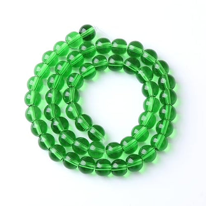 46pcs 8mm Smooth Green Crystal Glass Quartz Beads Round Loose Beads for Jewelry Making DIY Bracelet Necklace 15" Energy Healing Power Stone Beads