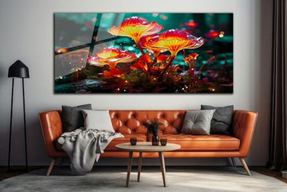 Fantastic Mushrooms Glass Wall Art Oil Painting for Living Room
