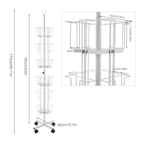 White Greeting Card Display Rack Rotating Flyer Stand 24 Pocket