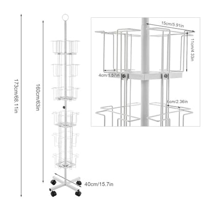 White Greeting Card Display Rack Rotating Flyer Stand 24 Pocket