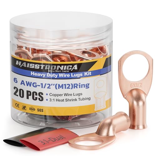 20PCS Battery Cable Lug & Heat Shrink Kit 6 AWG 1