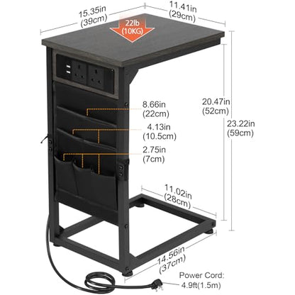 C Shaped End Table with Charging Station