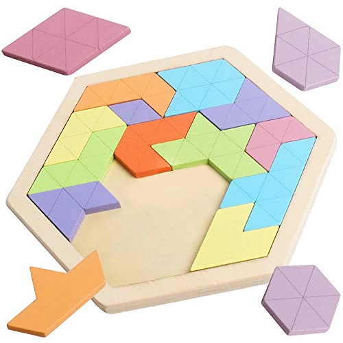 Wooden Hexagon Tangram Puzzle (14 Count)
