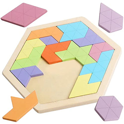 Wooden Hexagon Tangram Puzzle (14 Count)