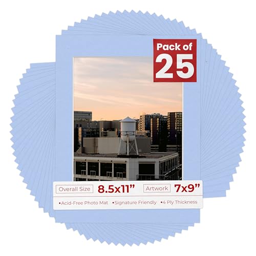 Pack of 25 Acid Free 8.5x11 Mats Bevel Cut for 7x9 Photos (25 Count)