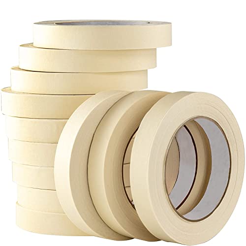 3/4 in Pro-Grade Masking Tape. 60 Yard 12 Pack = 720 Yards of Multi-Use, Easy Tear Tape. Great for Labeling, Painting, Packing and More. Adhesive Leaves No Residue. (2160 Foot)