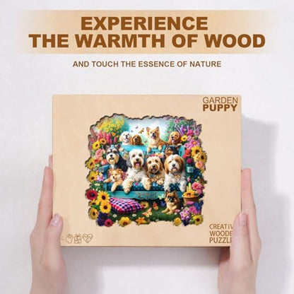Dogs Puzzles Colorful Flowers Spring Garden Scene Sunflowers Puzzle Adults Gifts for Women Men Wooden 100 Pieces 8.5 * 7.7in