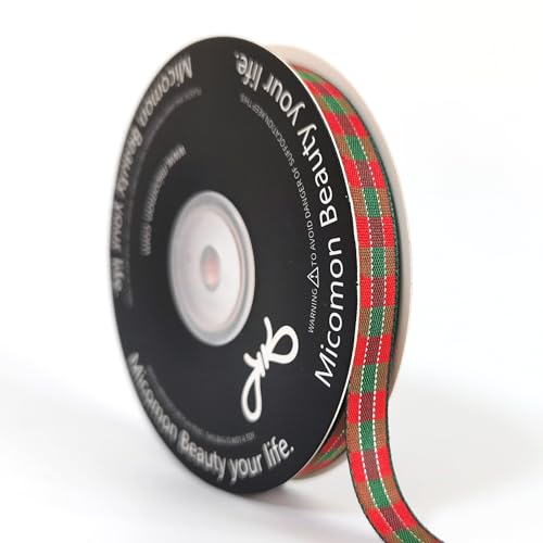 X'Mas Gingham Ribbon Green Red Metallic Gingham Ribbon 25 Yards Each Roll 100% Polyester