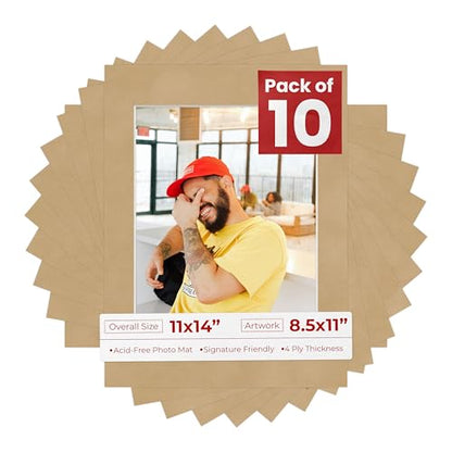 Pack of TEN 11x14 Mats Bevel Cut for 8.5x11 Photos (10 Count)
