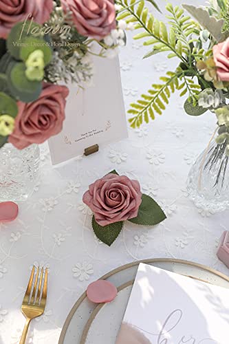 Artificial Flowers 25pcs Real Looking Dusty Rose Foam Fake Roses with Stems for DIY Wedding Bouquets Bridal Shower Centerpieces Floral Arrangements Party Tables Home Decorations (25 Count)